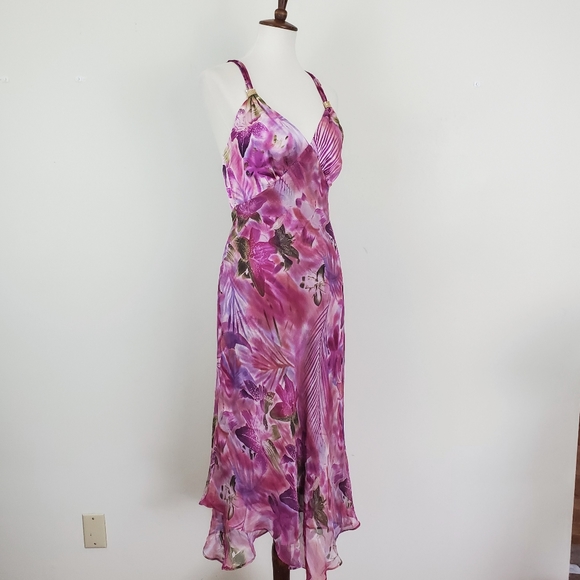 Donna Ricco NY Purple Floral Silk Midi Dress - Picture 5 of 8